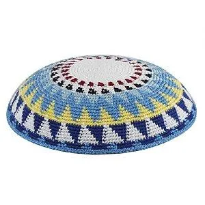 Supreme Quality DMC Knitted Kippot - Blue Sun Beam