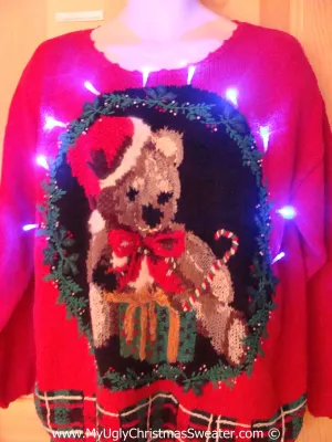 Tacky 80s Xmas Sweater with Lights Huge Santa Bear (g152)