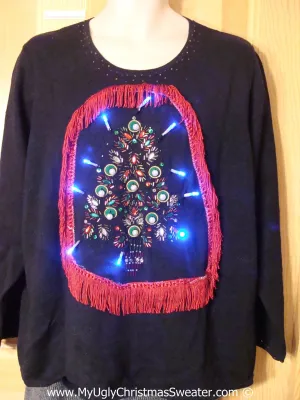 Tacky Xmas Sweater with Lights Huge Bling Tree with Fringe (g167)