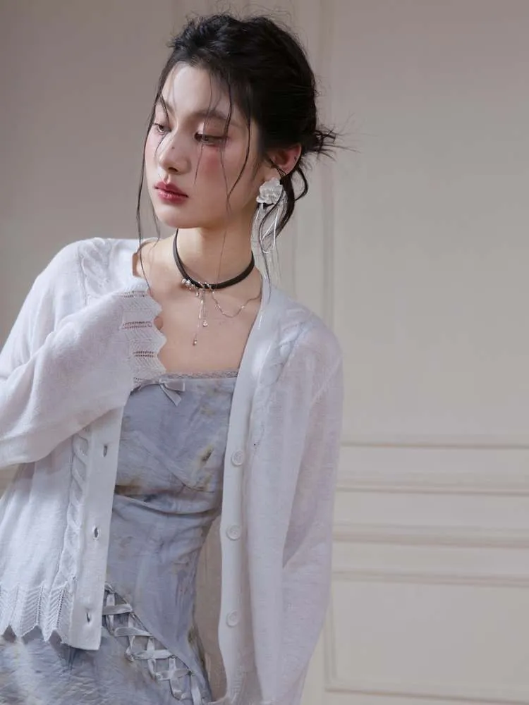 Thin Lace Knit Twist Cardigan【s0000007885】