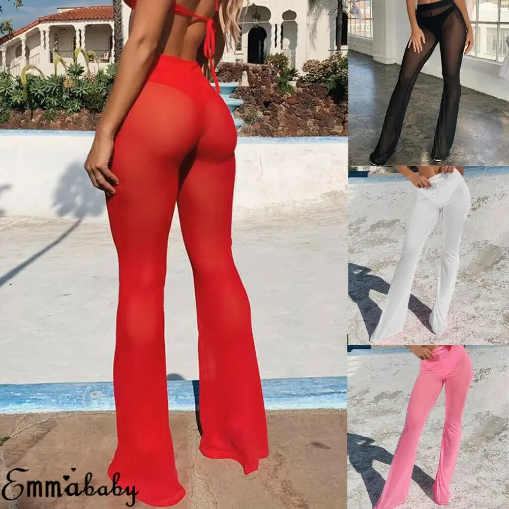 Trendy Mesh  High Waist Bikini Cover Up Pants