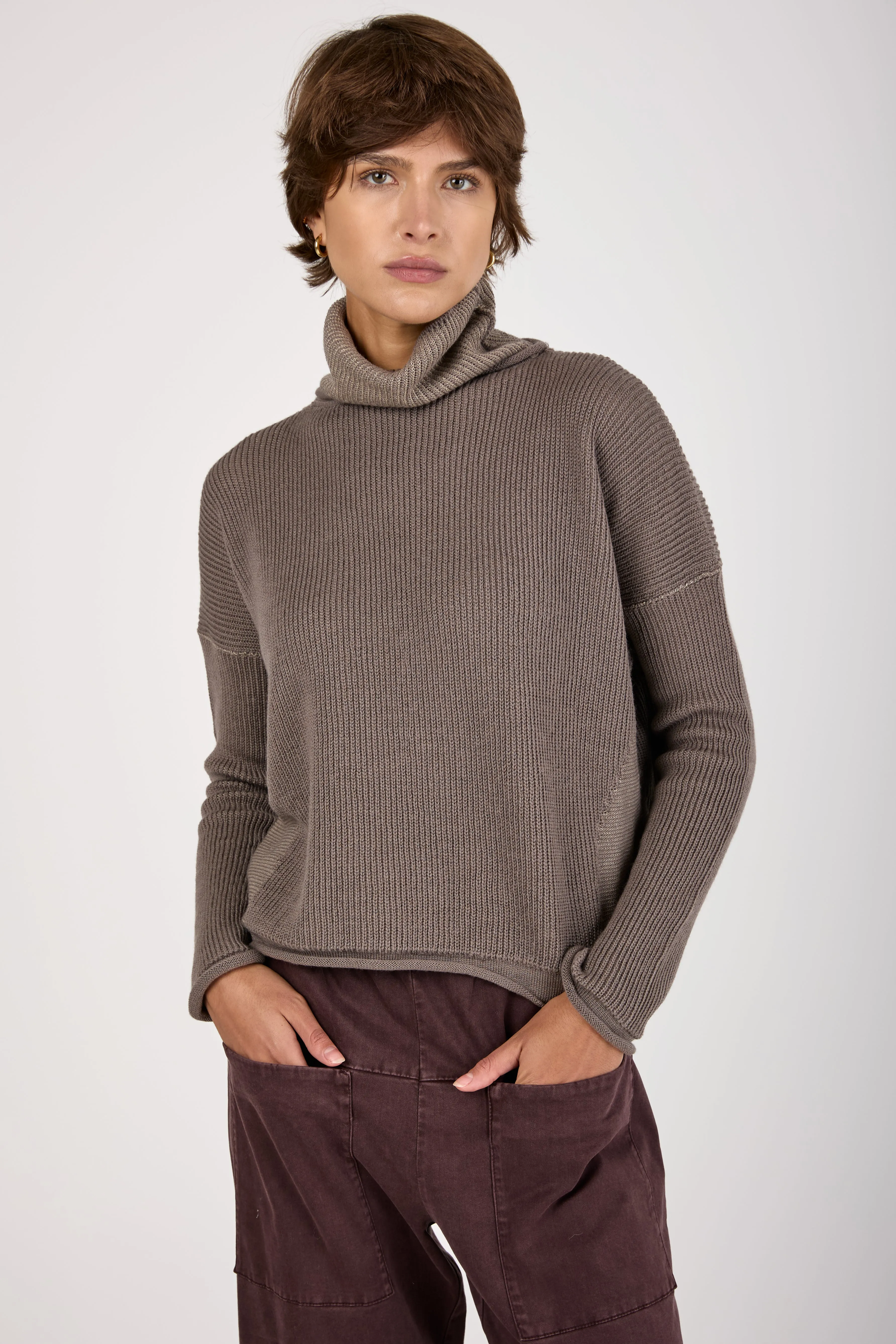 Turtleneck Knit Sweater in Taupe