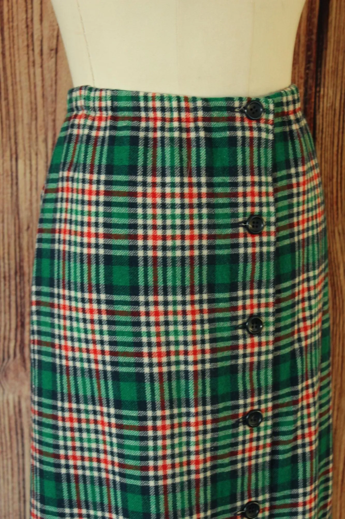 Vintage 1960s Knockabouts by Pendleton Wool Green and Red Plaid Skirt