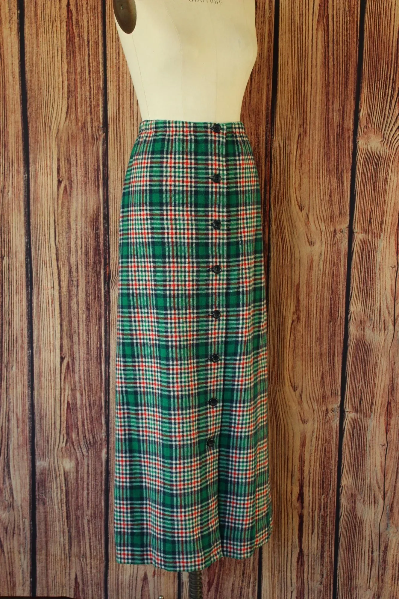 Vintage 1960s Knockabouts by Pendleton Wool Green and Red Plaid Skirt