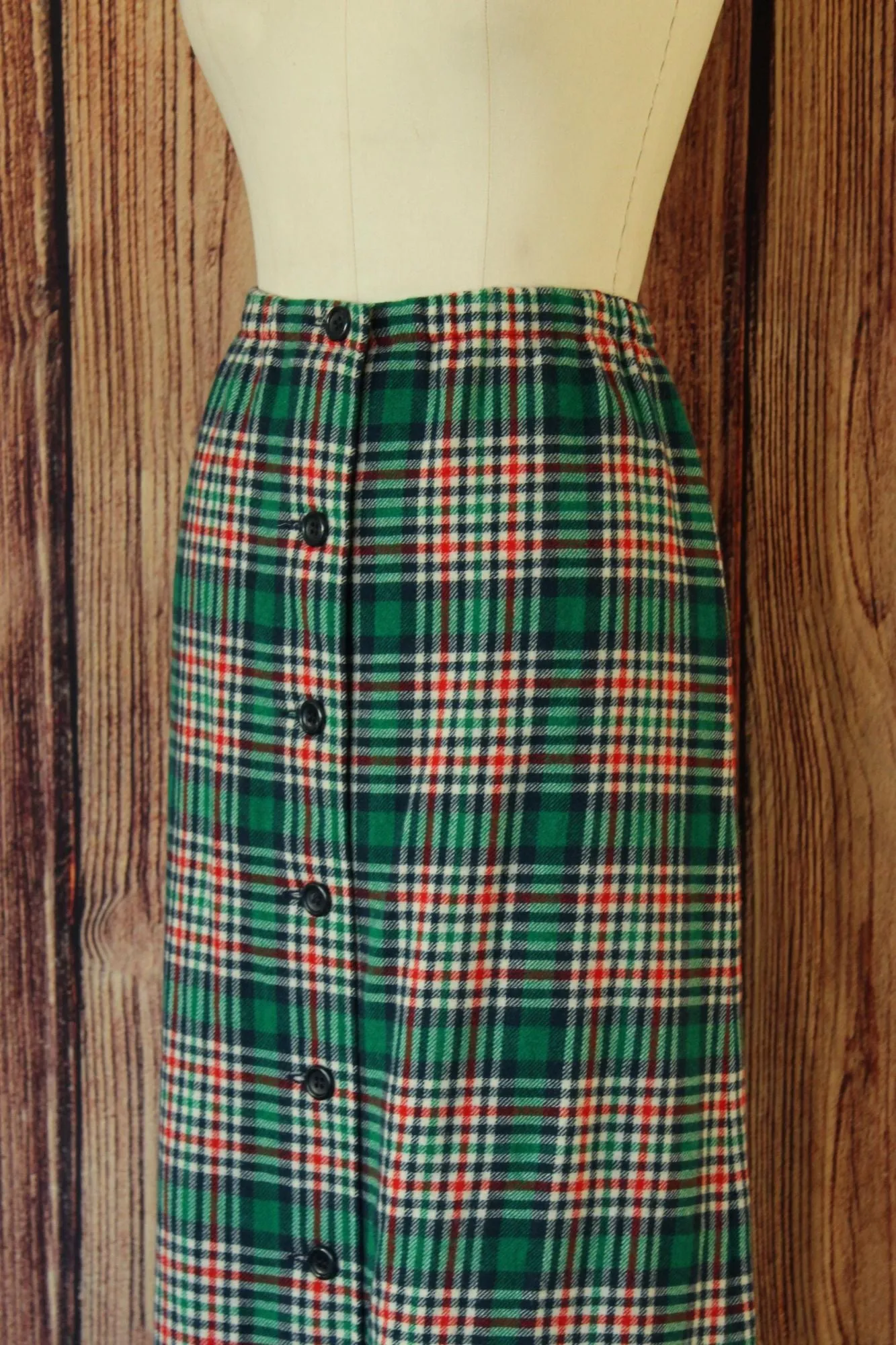 Vintage 1960s Knockabouts by Pendleton Wool Green and Red Plaid Skirt