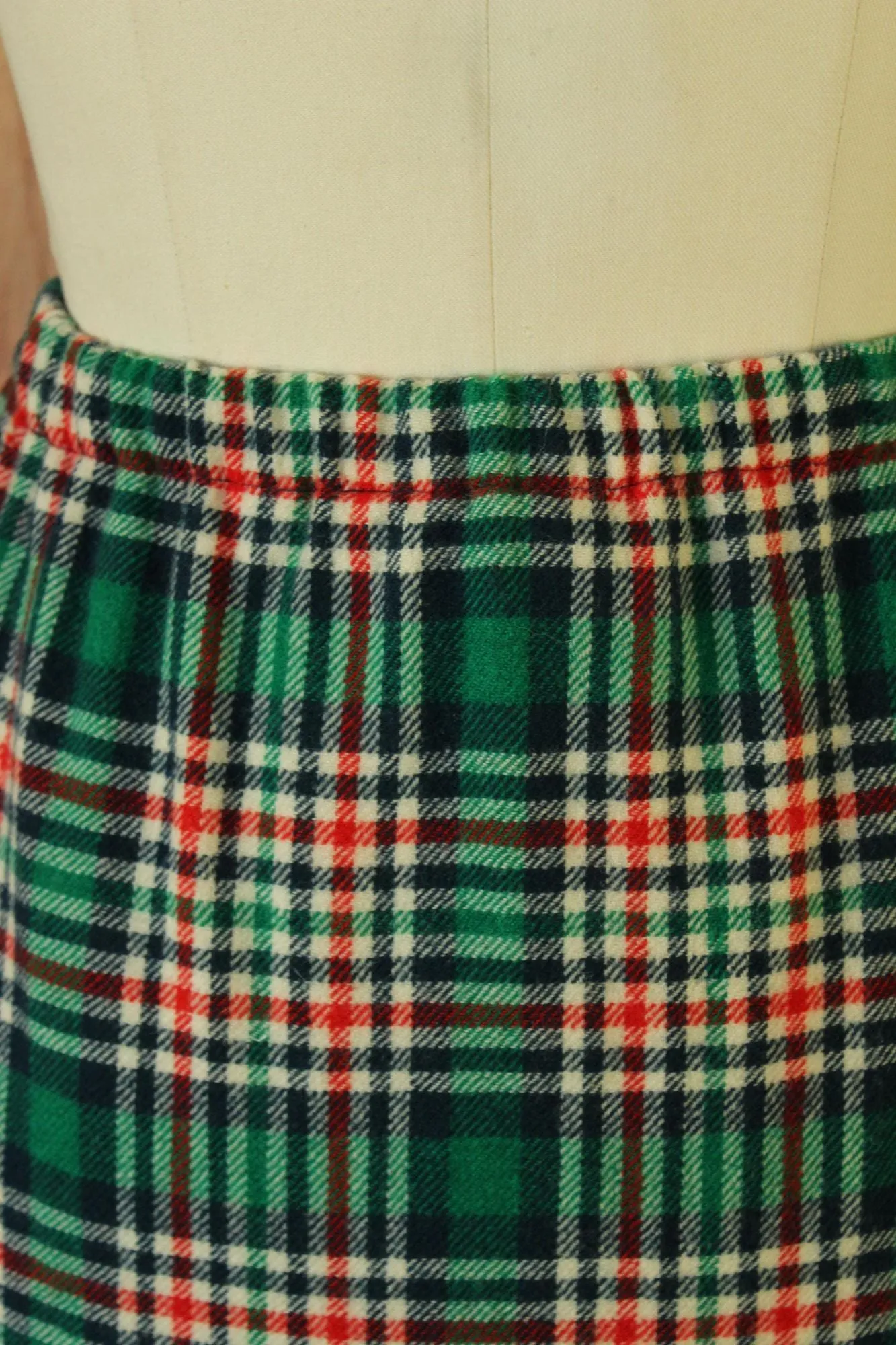 Vintage 1960s Knockabouts by Pendleton Wool Green and Red Plaid Skirt