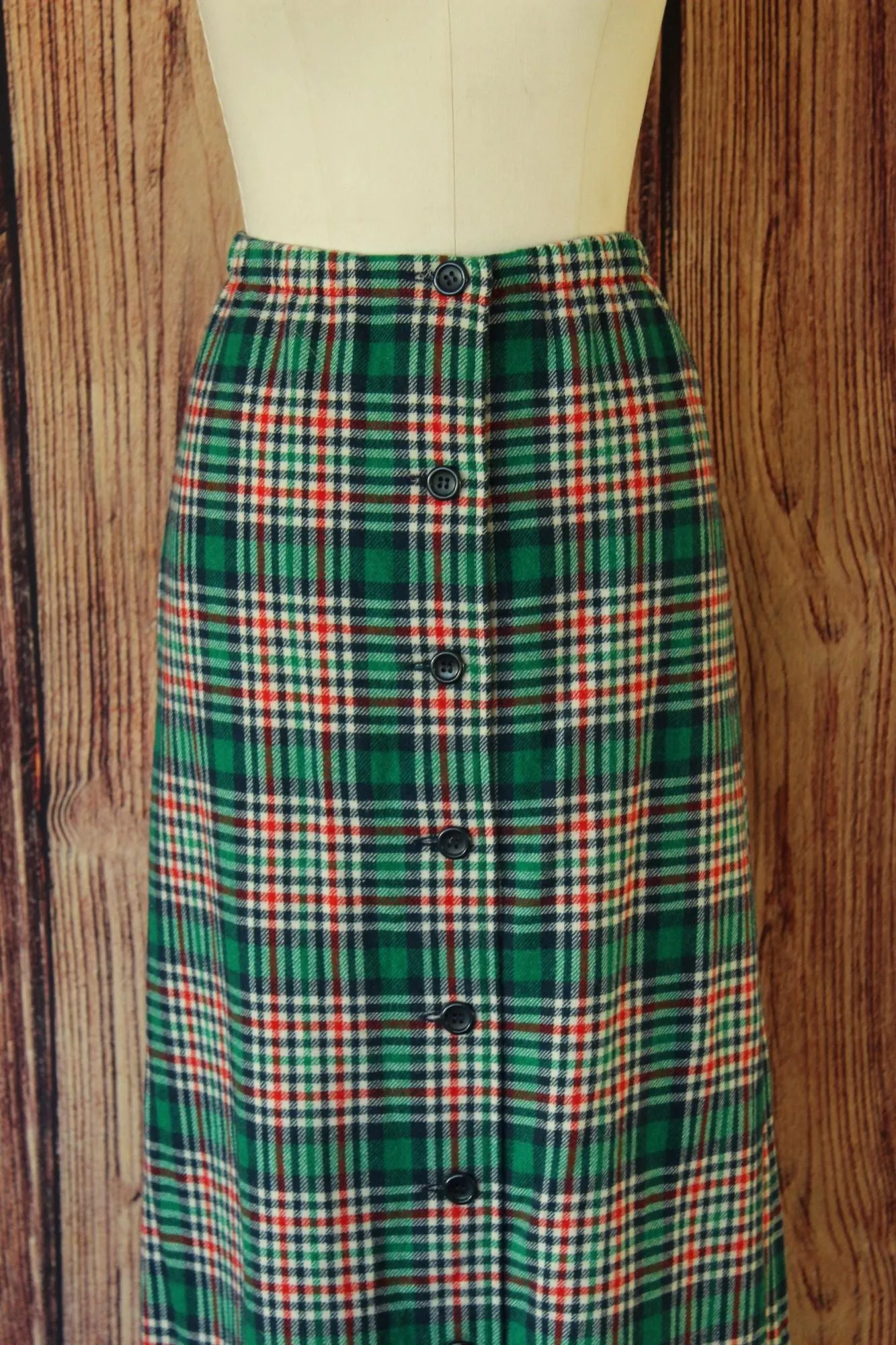 Vintage 1960s Knockabouts by Pendleton Wool Green and Red Plaid Skirt