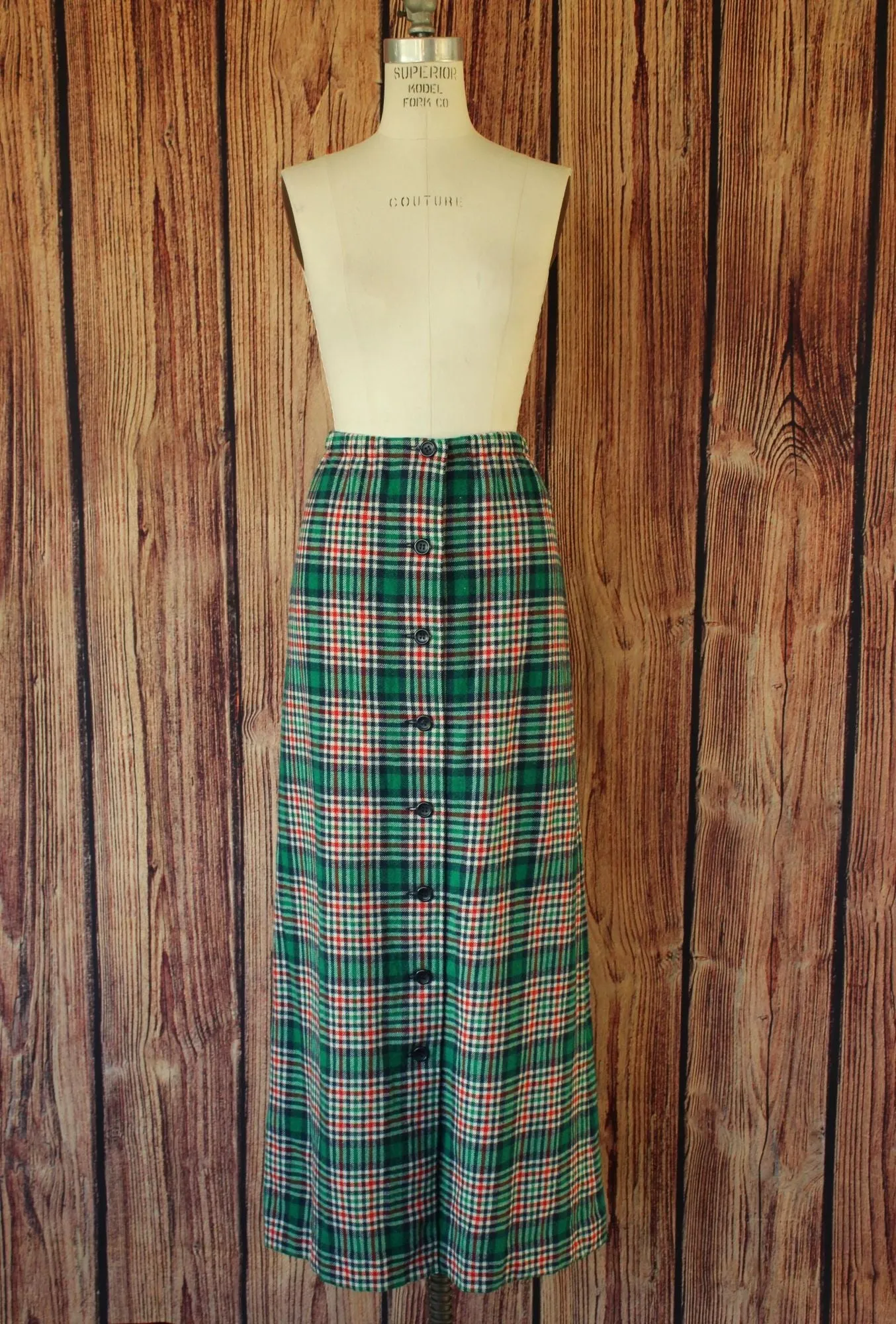 Vintage 1960s Knockabouts by Pendleton Wool Green and Red Plaid Skirt