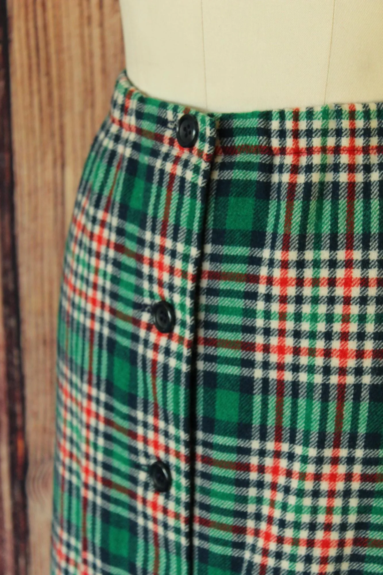 Vintage 1960s Knockabouts by Pendleton Wool Green and Red Plaid Skirt