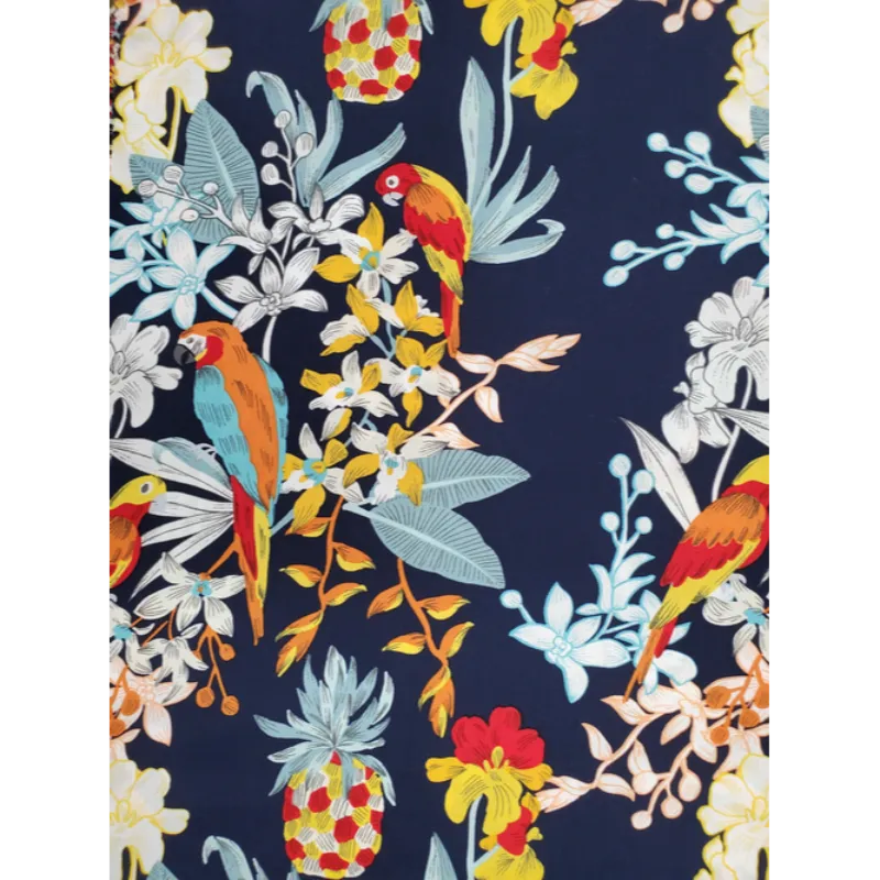 Vintage Inspired Birds & Pineapple Hawaiian Aloha Shirt | Navy