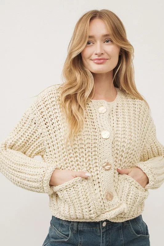 Waitlist 12/8 ♥ Billie Long Sleeve Chunky Knit Cropped Cardigan Cream