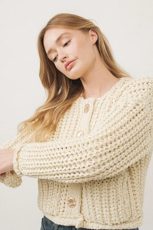 Waitlist 12/8 ♥ Billie Long Sleeve Chunky Knit Cropped Cardigan Cream