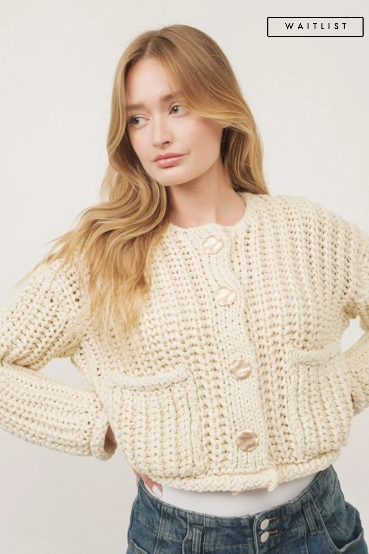 Waitlist 12/8 ♥ Billie Long Sleeve Chunky Knit Cropped Cardigan Cream