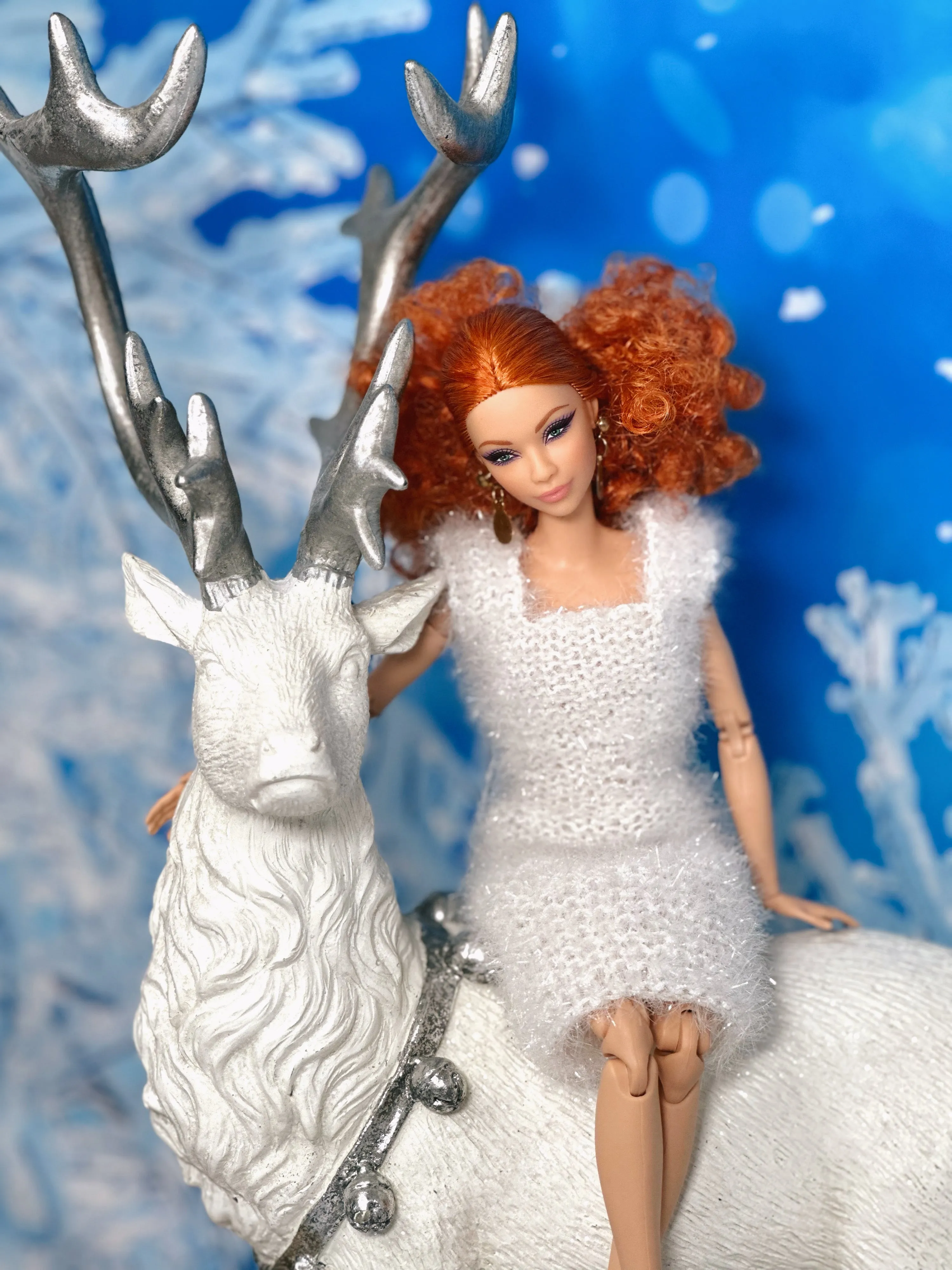 White knitted Christmas dress for Barbie dolls 100% hand made