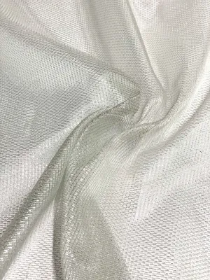 White Silver Silk Metallic Mesh Fabric