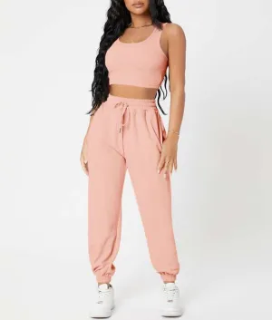 Women's Casual Basics Round Neck Knitted Top and High Waist Pants Outfit Set