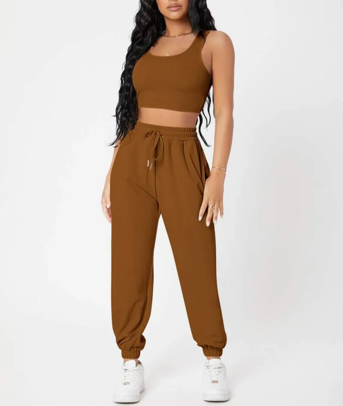 Women's Casual Basics Round Neck Knitted Top and High Waist Pants Outfit Set