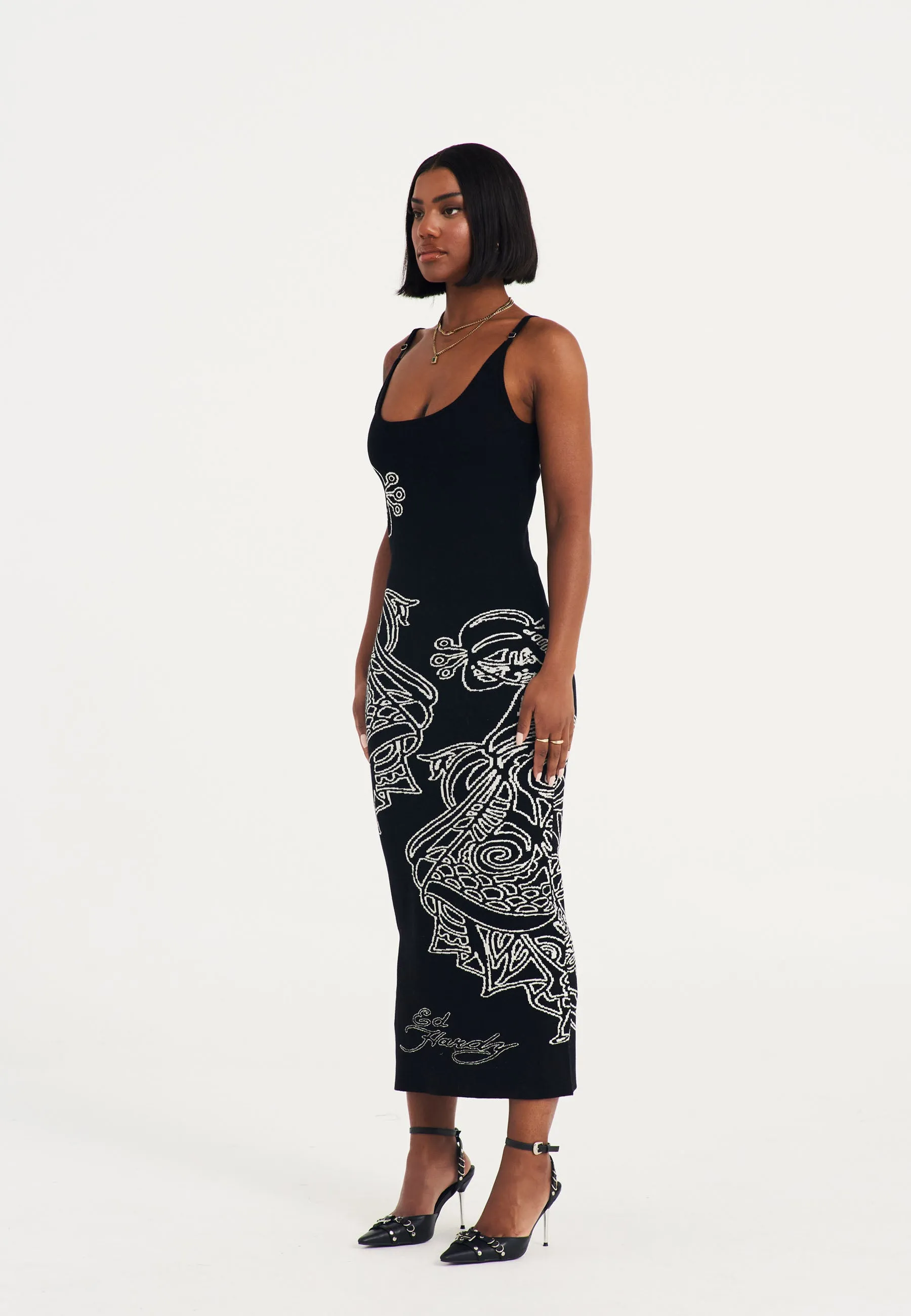 Womens Ice Geisha Knitted Maxi Dress - Black