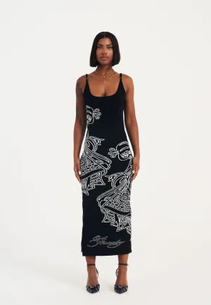 Womens Ice Geisha Knitted Maxi Dress - Black