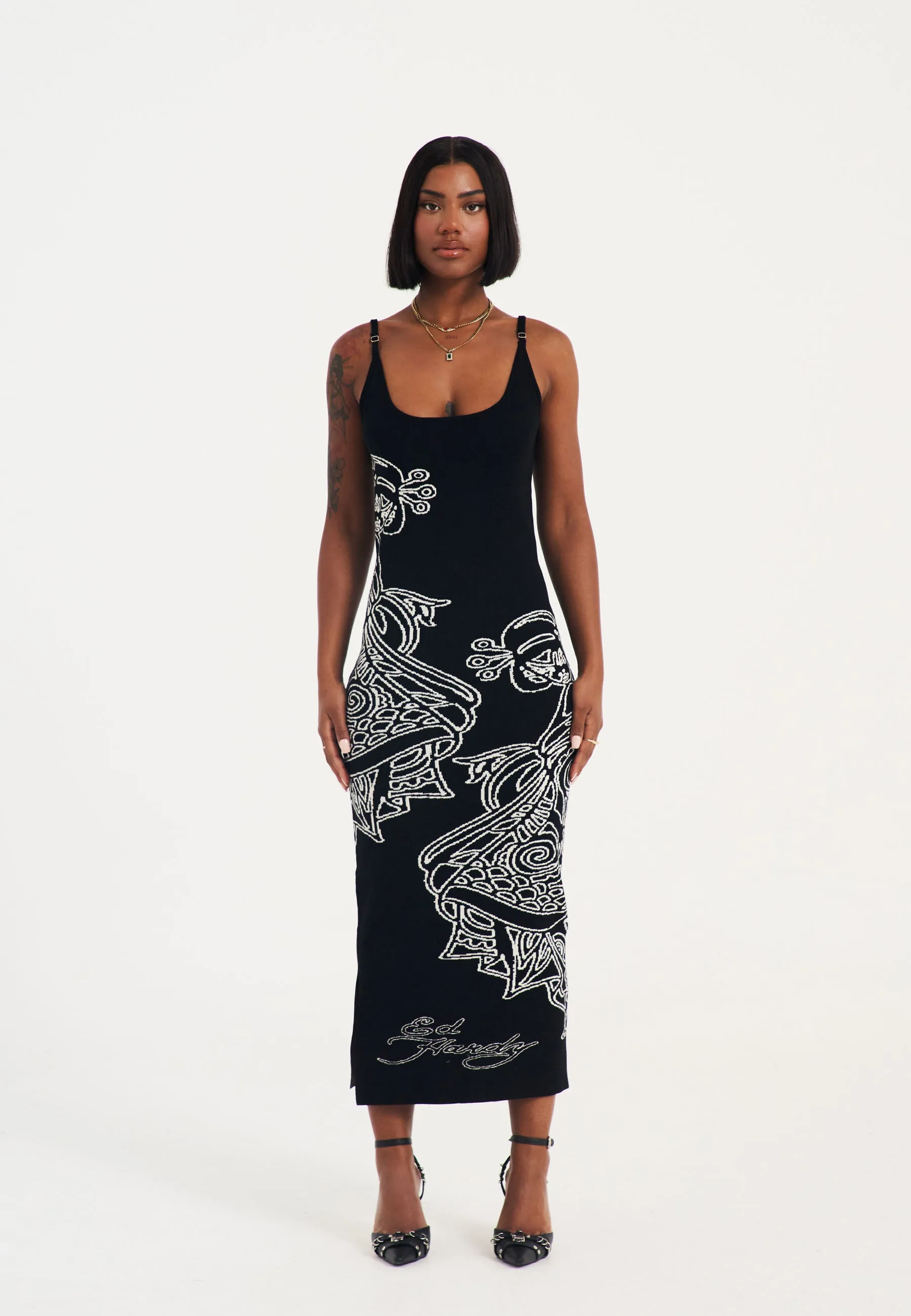 Womens Ice Geisha Knitted Maxi Dress - Black