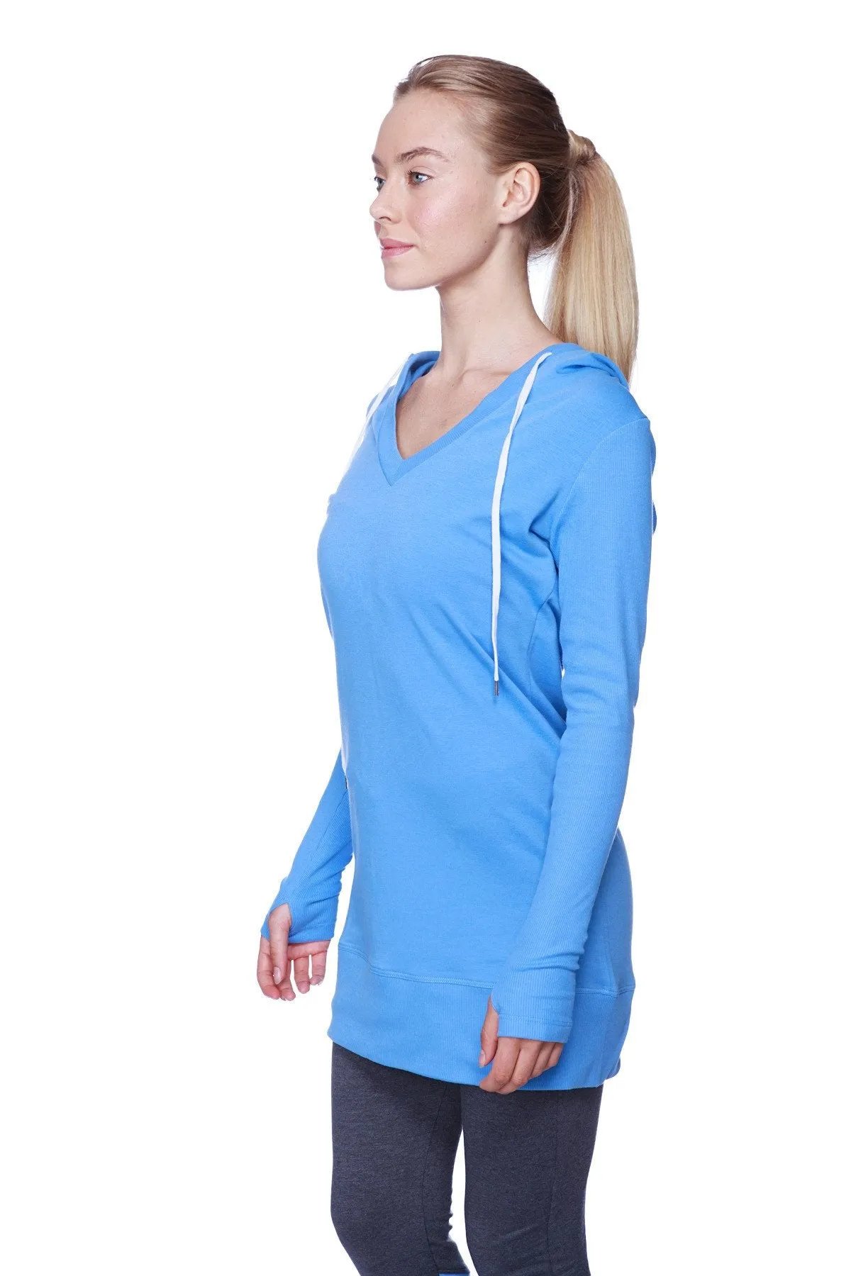 Women's Long Body Hoodie Top (Ice Blue w/Royal Blue)