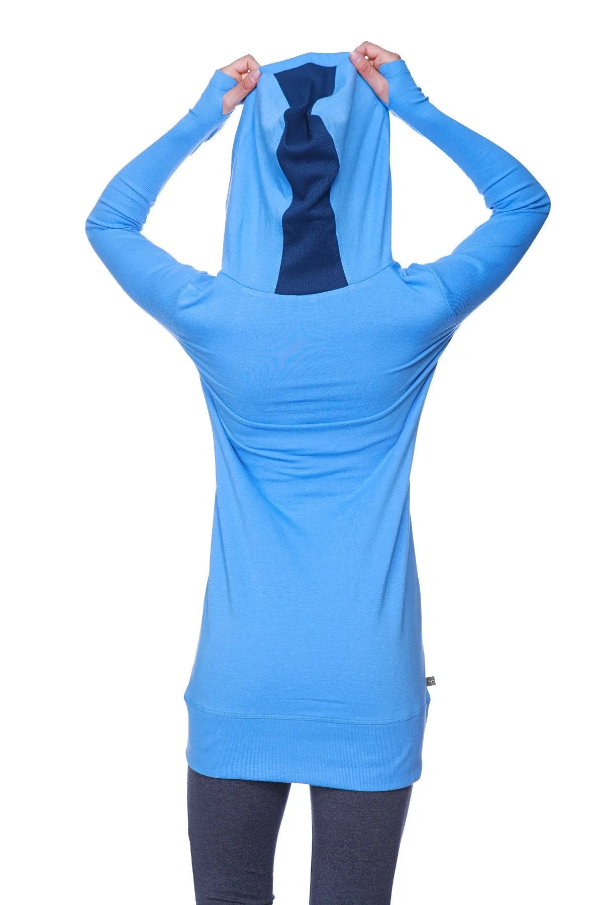 Women's Long Body Hoodie Top (Ice Blue w/Royal Blue)