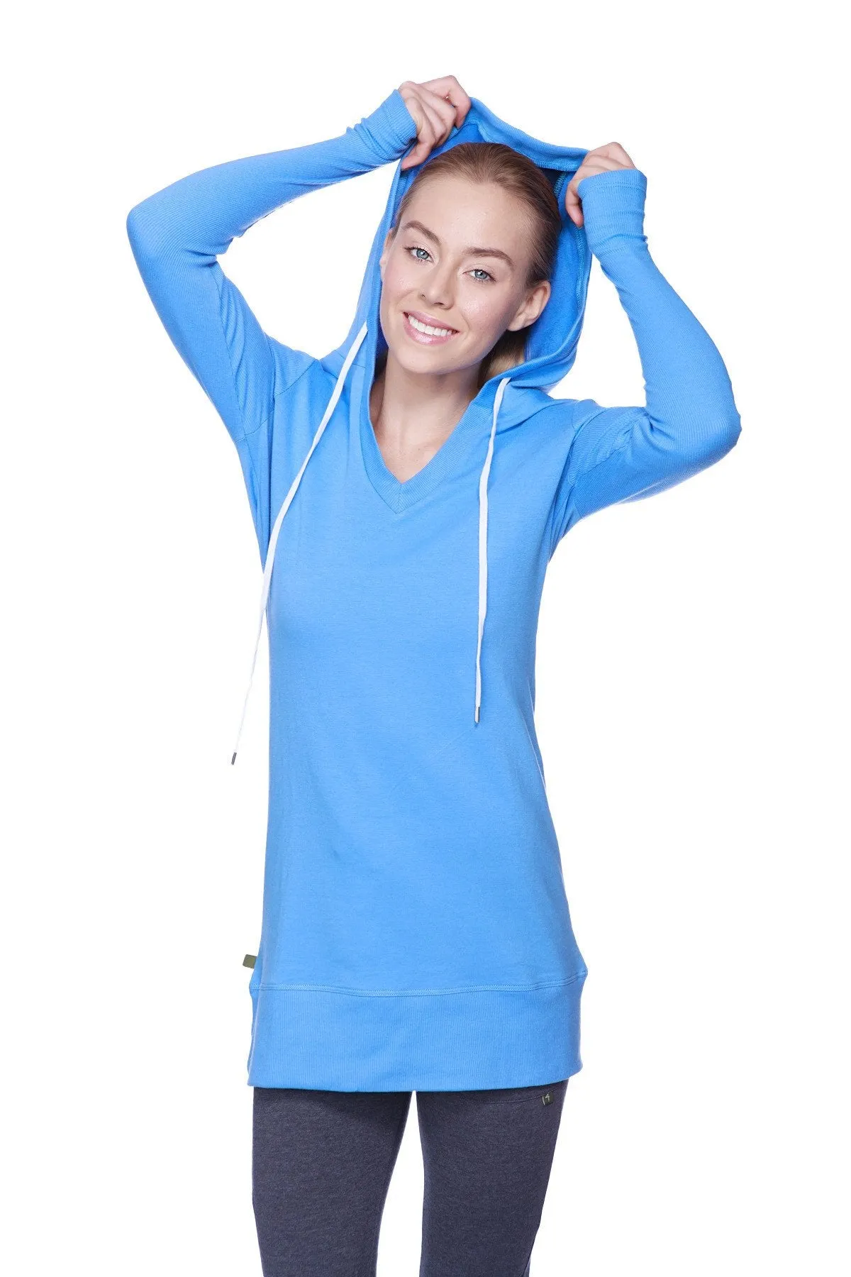 Women's Long Body Hoodie Top (Ice Blue w/Royal Blue)